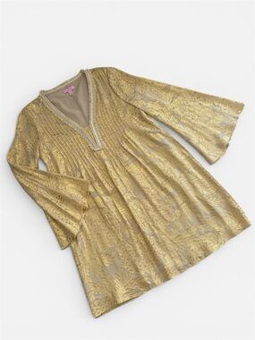 Lilly Pulitzer Gold Floral Jacquard V-Neck Mini Dress